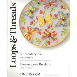 Loops & Threads Stamped Design Embroidery Kit Butterflies Flowers Hoop 6" New